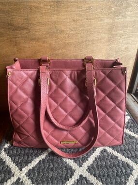 Quilted Pink Tote Bag with Gold Hardware